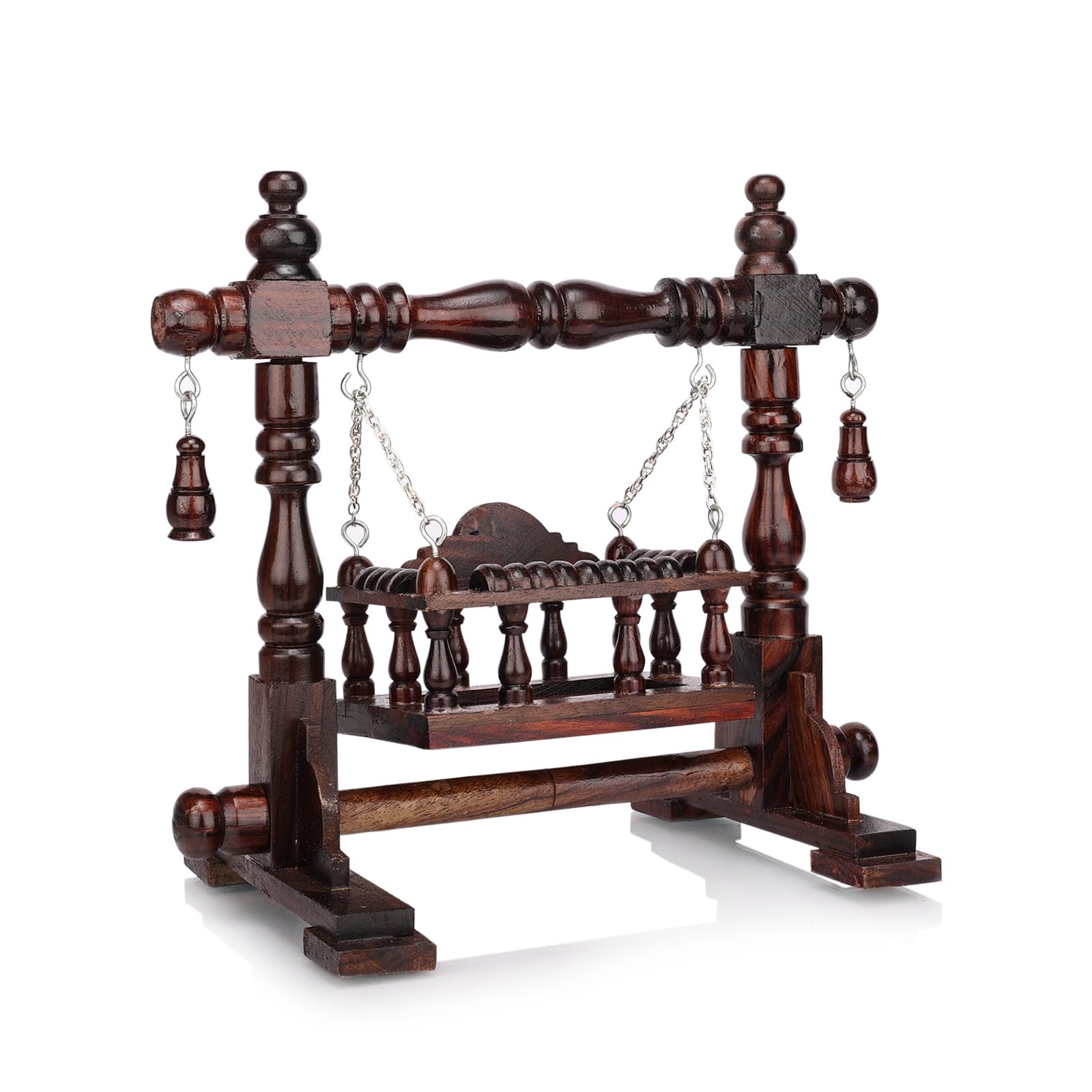 Soulveda Kraftz Handcrafted White Teakwood Jhoola/Jhula for Krishna Janmashtami/Bal Gopal/Ladoo Gopal/Kaanha/Hindola Celebration